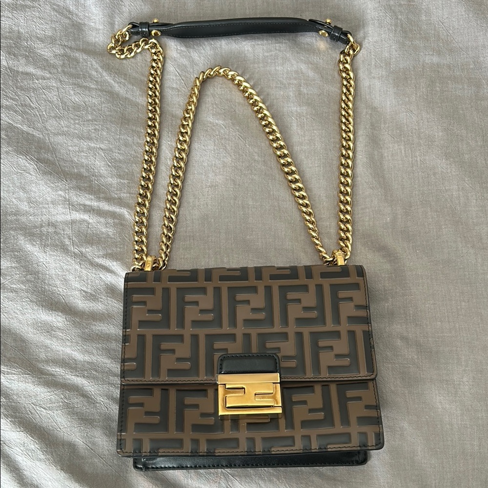 Fendi Brown and Black Crossbody Bag with Gold Chain